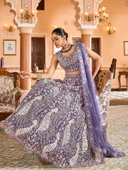 Purple Net Fabric Sequins embroidery Semi Stitched Lehenga & Unstitched Blouse With Dupatta