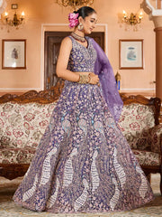 Purple Net Fabric Sequins embroidery Semi Stitched Lehenga & Unstitched Blouse With Dupatta