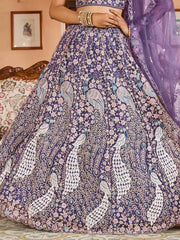 Purple Net Fabric Sequins embroidery Semi Stitched Lehenga & Unstitched Blouse With Dupatta