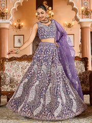 Purple Net Fabric Sequins embroidery Semi Stitched Lehenga & Unstitched Blouse With Dupatta
