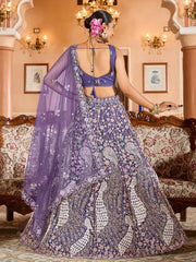 Purple Net Fabric Sequins embroidery Semi Stitched Lehenga & Unstitched Blouse With Dupatta