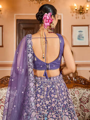 Purple Net Fabric Sequins embroidery Semi Stitched Lehenga & Unstitched Blouse With Dupatta