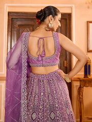 Lavender Net Fabric Sequins embroidery Semi Stitched Lehenga & Unstitched Blouse With Dupatta
