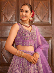 Lavender Net Fabric Sequins embroidery Semi Stitched Lehenga & Unstitched Blouse With Dupatta