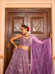 Lavender Net Fabric Sequins embroidery Semi Stitched Lehenga & Unstitched Blouse With Dupatta