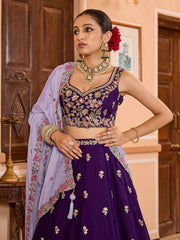 Purple Georgette Fabric Sequins embroidery Semi Stitched Lehenga & Unstitched Blouse With Dupatta