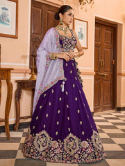 Purple Georgette Fabric Sequins embroidery Semi Stitched Lehenga & Unstitched Blouse With Dupatta