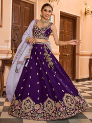 Purple Georgette Fabric Sequins embroidery Semi Stitched Lehenga & Unstitched Blouse With Dupatta