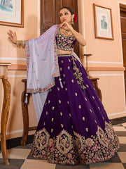 Purple Georgette Fabric Sequins embroidery Semi Stitched Lehenga & Unstitched Blouse With Dupatta