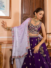 Purple Georgette Fabric Sequins embroidery Semi Stitched Lehenga & Unstitched Blouse With Dupatta
