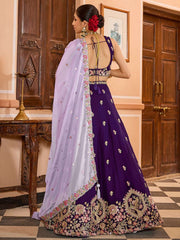 Purple Georgette Fabric Sequins embroidery Semi Stitched Lehenga & Unstitched Blouse With Dupatta