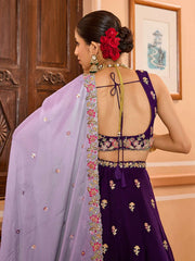 Purple Georgette Fabric Sequins embroidery Semi Stitched Lehenga & Unstitched Blouse With Dupatta
