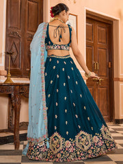 Teal Georgette Fabric Sequins embroidery Semi Stitched Lehenga & Unstitched Blouse With Dupatta