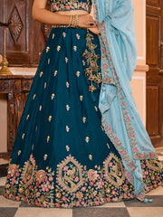 Teal Georgette Fabric Sequins embroidery Semi Stitched Lehenga & Unstitched Blouse With Dupatta