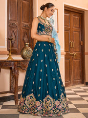Teal Georgette Fabric Sequins embroidery Semi Stitched Lehenga & Unstitched Blouse With Dupatta