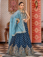 Navyblue Tissue Silk Fabric Sequins embroidery Semi Stitched Lehenga & Unstitched Blouse With Dupatta