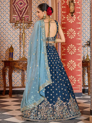Navyblue Tissue Silk Fabric Sequins embroidery Semi Stitched Lehenga & Unstitched Blouse With Dupatta