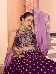 Burgundy Tissue Silk Fabric Sequins embroidery Semi Stitched Lehenga & Unstitched Blouse With Dupatta
