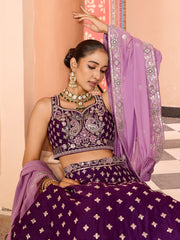 Burgundy Tissue Silk Fabric Sequins embroidery Semi Stitched Lehenga & Unstitched Blouse With Dupatta