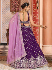 Burgundy Tissue Silk Fabric Sequins embroidery Semi Stitched Lehenga & Unstitched Blouse With Dupatta