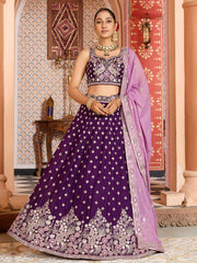 Burgundy Tissue Silk Fabric Sequins embroidery Semi Stitched Lehenga & Unstitched Blouse With Dupatta