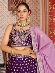 Burgundy Tissue Silk Fabric Sequins embroidery Semi Stitched Lehenga & Unstitched Blouse With Dupatta