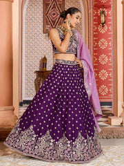 Burgundy Tissue Silk Fabric Sequins embroidery Semi Stitched Lehenga & Unstitched Blouse With Dupatta