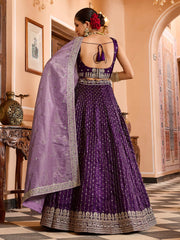 Purple Tissue Silk Fabric Sequins embroidery Semi Stitched Lehenga & Unstitched Blouse With Dupatta