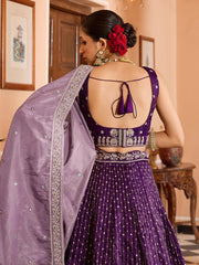Purple Tissue Silk Fabric Sequins embroidery Semi Stitched Lehenga & Unstitched Blouse With Dupatta
