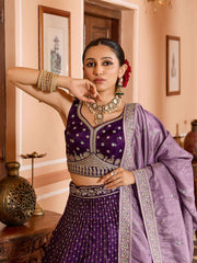 Purple Tissue Silk Fabric Sequins embroidery Semi Stitched Lehenga & Unstitched Blouse With Dupatta