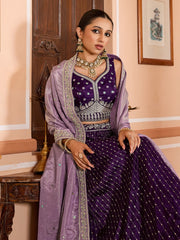 Purple Tissue Silk Fabric Sequins embroidery Semi Stitched Lehenga & Unstitched Blouse With Dupatta