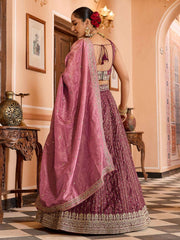 Rosegold Tissue Silk Fabric Sequins embroidery Semi Stitched Lehenga & Unstitched Blouse With Dupatta