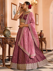 Rosegold Tissue Silk Fabric Sequins embroidery Semi Stitched Lehenga & Unstitched Blouse With Dupatta