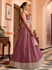 Rosegold Tissue Silk Fabric Sequins embroidery Semi Stitched Lehenga & Unstitched Blouse With Dupatta