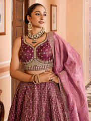 Rosegold Tissue Silk Fabric Sequins embroidery Semi Stitched Lehenga & Unstitched Blouse With Dupatta