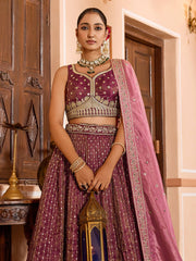 Rosegold Tissue Silk Fabric Sequins embroidery Semi Stitched Lehenga & Unstitched Blouse With Dupatta