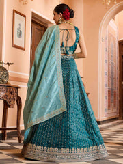 Teal Tissue Silk Fabric Sequins embroidery Semi Stitched Lehenga & Unstitched Blouse With Dupatta