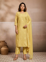 Women Ethnic Motifs Embroidered Regular Thread Work Pure Cotton Kurta with Trousers & With Dupatta