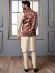 Maroon woven-design Nehru jacket