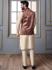 Maroon woven-design Nehru jacket