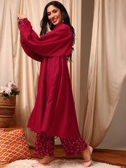 Pink Women Pleated Sequinned Kurta with Palazzos