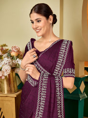 Mauve Embellished Beads and Stones Satin Saree