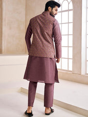 Mauve embroidered woven nehru jacket