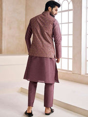 Mauve embroidered woven nehru jacket