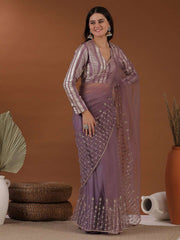 Lavender Zari Net Saree