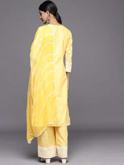 Floral Embroidered Regular Chikankari Kurta With Palazzos & Dupatta