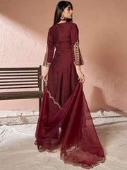 Pure Silk Anarkali Kurta With Palazzos & Dupatta