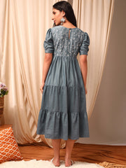 Grey Printed Flared Ethnic Maxi Gown Dresses