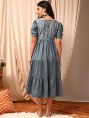 Grey Printed Flared Ethnic Maxi Gown Dresses