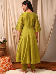 Women Green Thread Work Anarkali Kurta